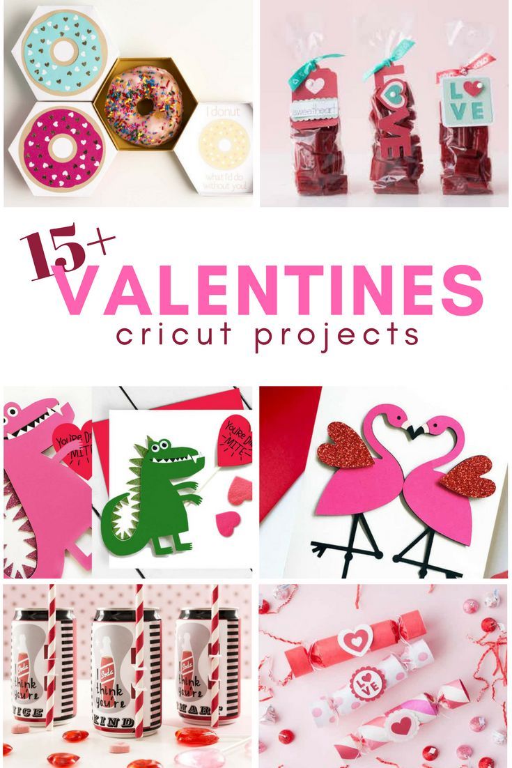 valentine's cricut projects are featured in this collage with pink and red items