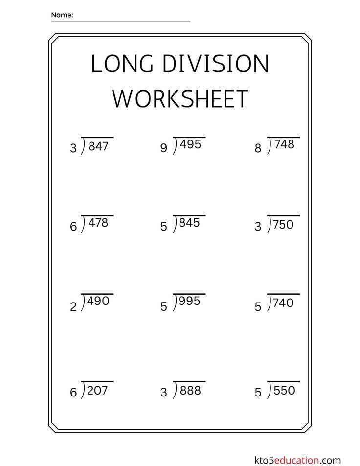 the long division worksheet is shown in black and white