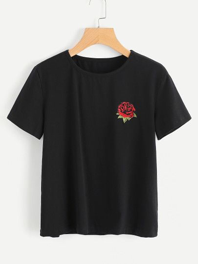 Embroidery On Tshirt, Tee Embroidery, Shirts Embroidery, Summer Tees, Simpsons T Shirt, Rose T Shirt, Floral Embroidered Top, Embroidery Top, Embroidered Tee