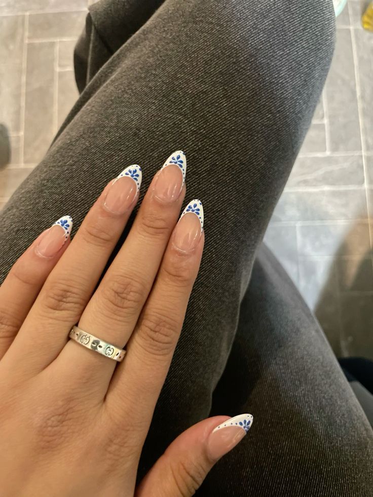 Acrylic Nails For A Cruise, Blue And White Nails Greek, Greek Inspo Nails, Greece Style Nails, Trendy Boho Nails, Croatia Nails Ideas, Denmark Nails, South Of France Nails, Mama Mia Inspired Nails