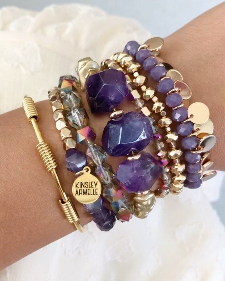 Mineral Collection - Mulberry Bracelet | Kinsley Armelle�® Official Gold And Purple, Bracelets Diy, Mineral Collection, Beaded Bracelets Diy, Bead Jewellery, Adjustable Bracelet, Diy Bracelets, Bracelet Making, Natural Stone