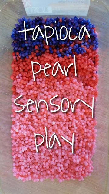 a plastic container filled with red, white and blue sprinkles that says tapioca peal sensory play