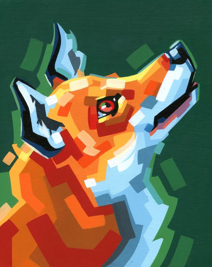 an abstract painting of a dog's head