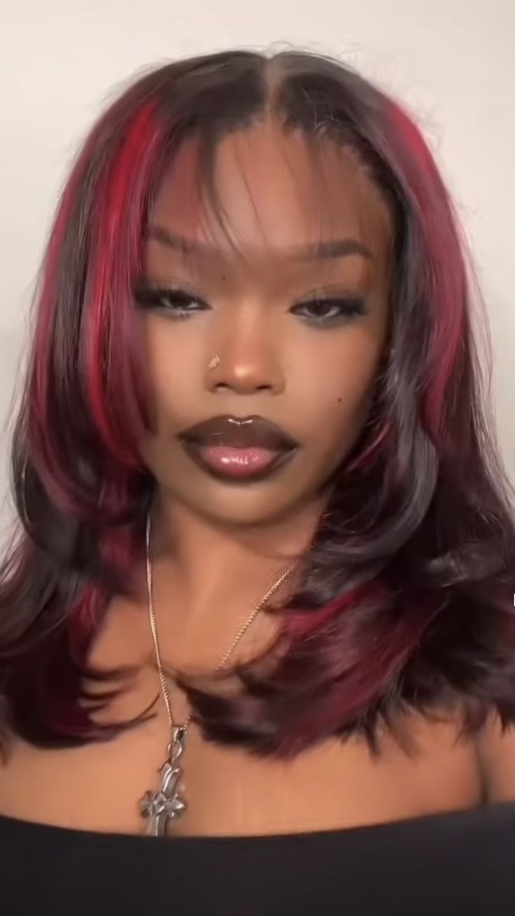 Red Hair Dye Ideas Black Women, Unique Hair Dye Ideas, Goth Hairstyle, Box Braids Hairstyle, Y2k Hairstyles, Dye Hair, Pelo Afro, Digital Closet, Pretty Hair Color