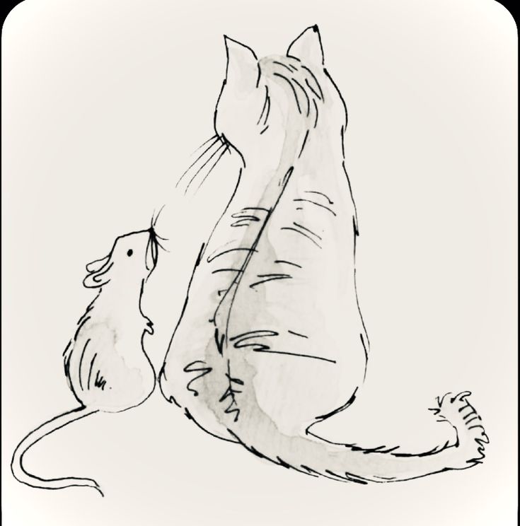 a drawing of a cat and a mouse