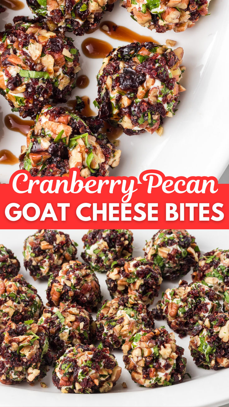 These Cranberry Pecan Goat Cheese Bites are the perfect slightly sweet, yet savory appetizer. These bite-sized delights are the ultimate holiday appetizer. Picture this: creamy goat cheese infused with a hint of tanginess, rolled in a crunchy coating of crushed pecans and a burst of sweetness from dried cranberries, drizzled with a balsamic reduction. The combination is simply irresistible! They’re the perfect appetizer for Thanksgiving and Christmas! Goat Cheese Bites, Goat Cheese Appetizer, Creamy Goat Cheese, Cranberry Almond, Cranberry Cheese, Holiday Appetizer, Balsamic Reduction, Cheese Bites, Savory Appetizer