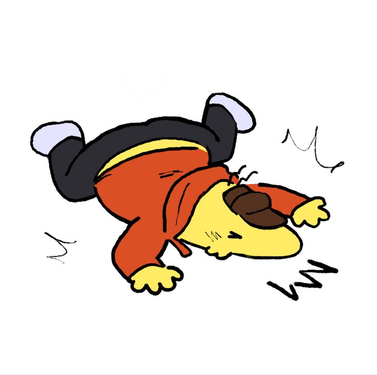 an image of a cartoon dog falling down on the ground with his head tilted to the side