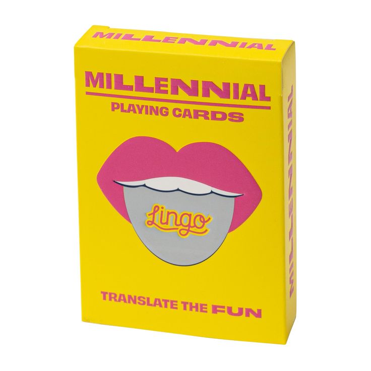 a yellow box with pink lips and the words,'milennial playing cards '