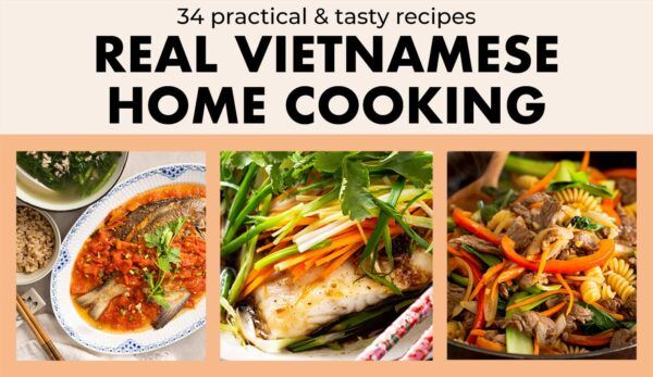 the words real vietnamese home cooking are shown in three different pictures, including meat and vegetables