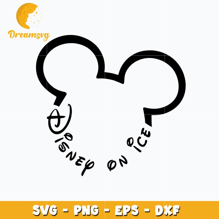 mickey mouse head with the word disney on it's side and an arrow in the middle