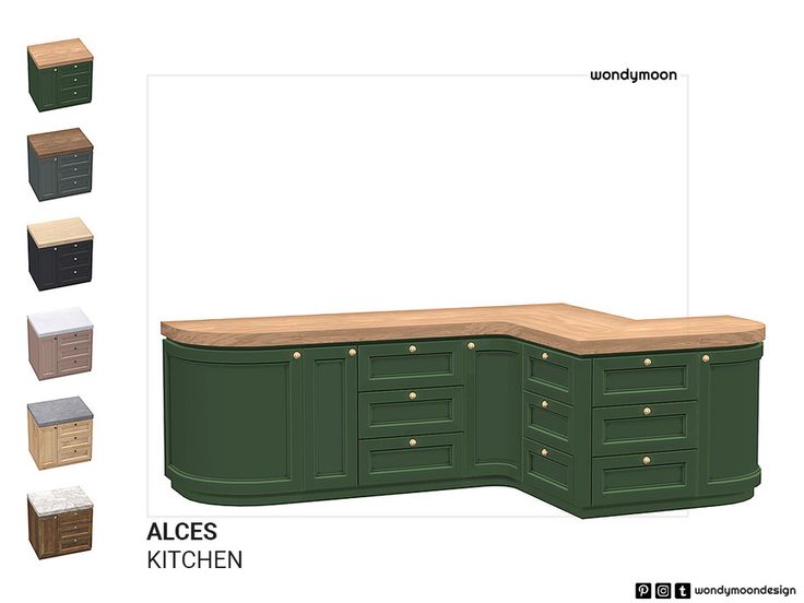 the kitchen cabinets are all different colors and sizes