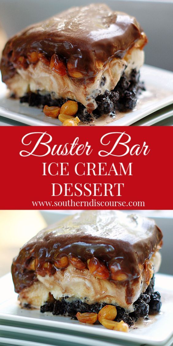 two desserts with chocolate frosting and nuts on top, one is covered in ice cream