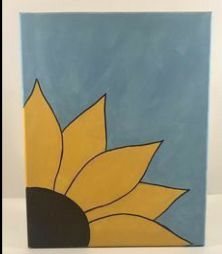 a painting of a yellow sunflower against a blue sky