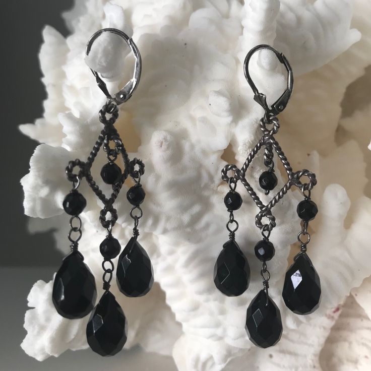 Black Faceted Onyx Stones Set In Black Rhodium Plated Sterling Silver Dangle From A Lever Back Style Earring. Super Comfy And Lightweight. Beautiful Shiny Stones. Earrings Are New But Not Tagged. 100 % Genuine Stones And Sterling. Black Dangly Earrings, Black Dangle Teardrop Earrings For Party, Black Beads Drop Earrings For Evening, Black Beaded Drop Earrings For Evening, Evening Black Beaded Drop Earrings, Black Dangle Earrings With Ear Wire, Black Adjustable Jewelry With Ear Wire, Black Elegant Chandelier Earrings, Nickel Free, Adjustable Black Jewelry With Ear Wire