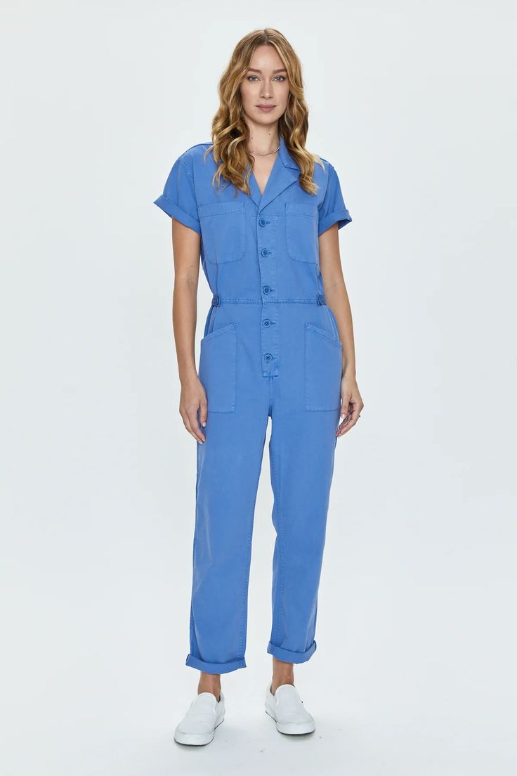 Grover Field Suit - Ocean Blue – Pistola Denim Only Jumpsuit, Utility Jumpsuit, Knit Jumpsuit, Jumpsuit Jacket, Ocean Blue, Dress Romper, Blue Ocean, Simple Dresses, Outerwear Jackets