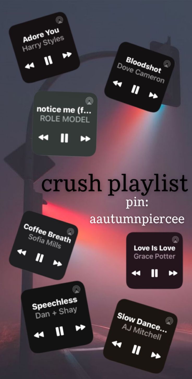 the words crush playlist are surrounded by different types of buttons and arrows on a dark background