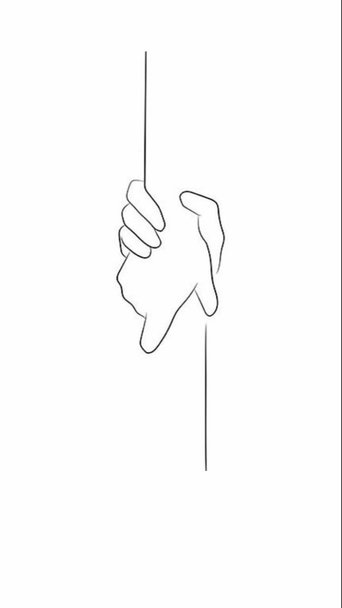 a line drawing of two hands holding on to a pole with one hand reaching for the other