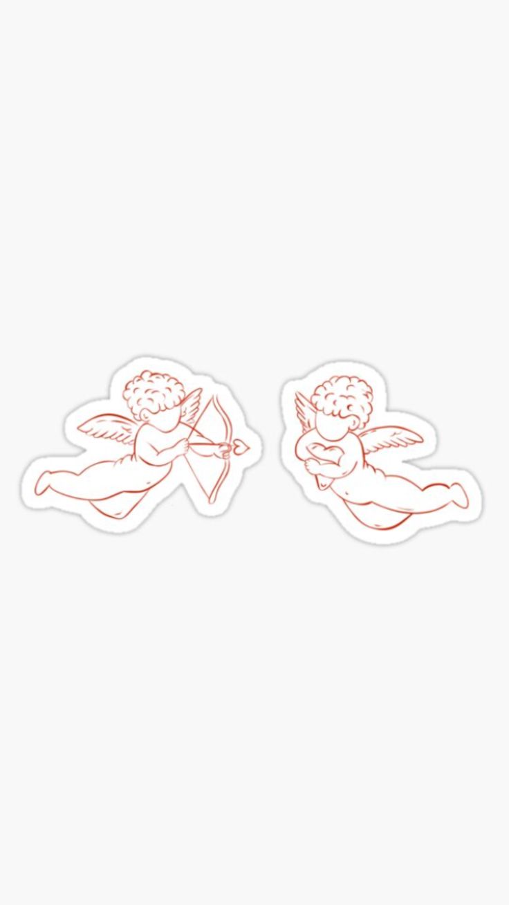 two stickers with angels on them, one is holding a bow and the other has an arrow