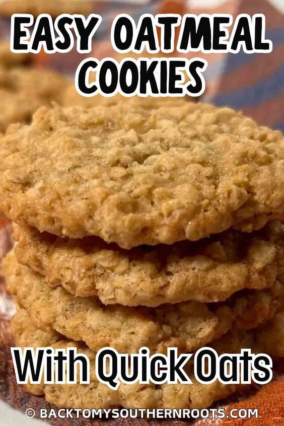 three oatmeal cookies stacked on top of each other with text overlay