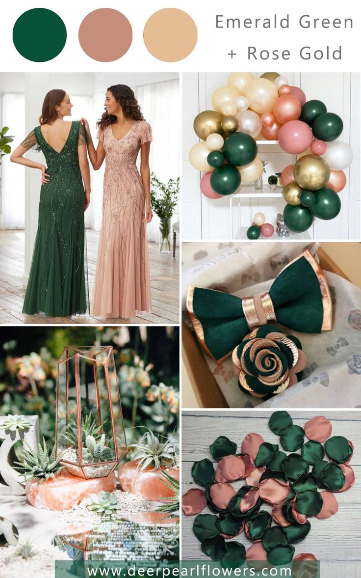 green and rose gold wedding color scheme