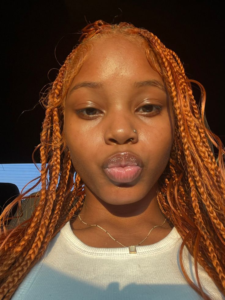 Ginger Hair Quick Weave, Dyed Braids For Black Women, Ginger Hairstyles Black Women, Ginger Hair Black Women Braids, Ginger Braids Black Women, Bob Haircut Tutorial, Open Hairstyle, Ginger Head, Home Relaxing