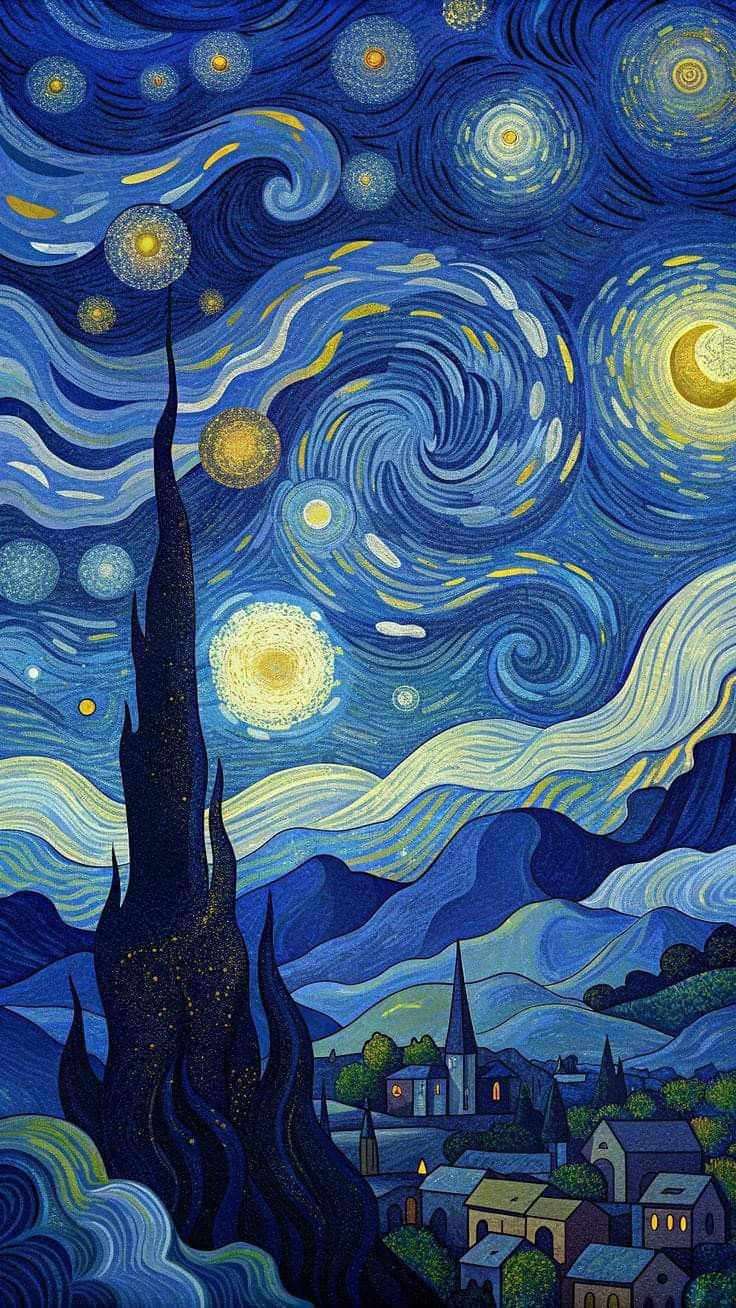 Blue Wallpaper Van Gogh, Notte Stellata Van Gogh Wallpaper, A Starry Night Wallpaper, Van Gogh Wallpaper Aesthetic, The Starry Night Wallpaper, Van Gogh Paintings Wallpaper, Van Gogh Iphone Wallpaper, Desire Wallpaper, Wallpaper Van Gogh