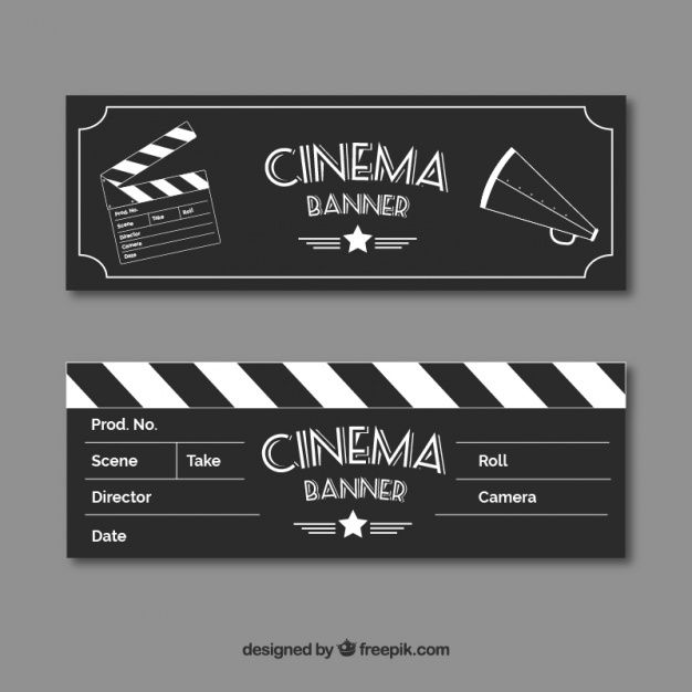 two black and white movie banners with clapsticks