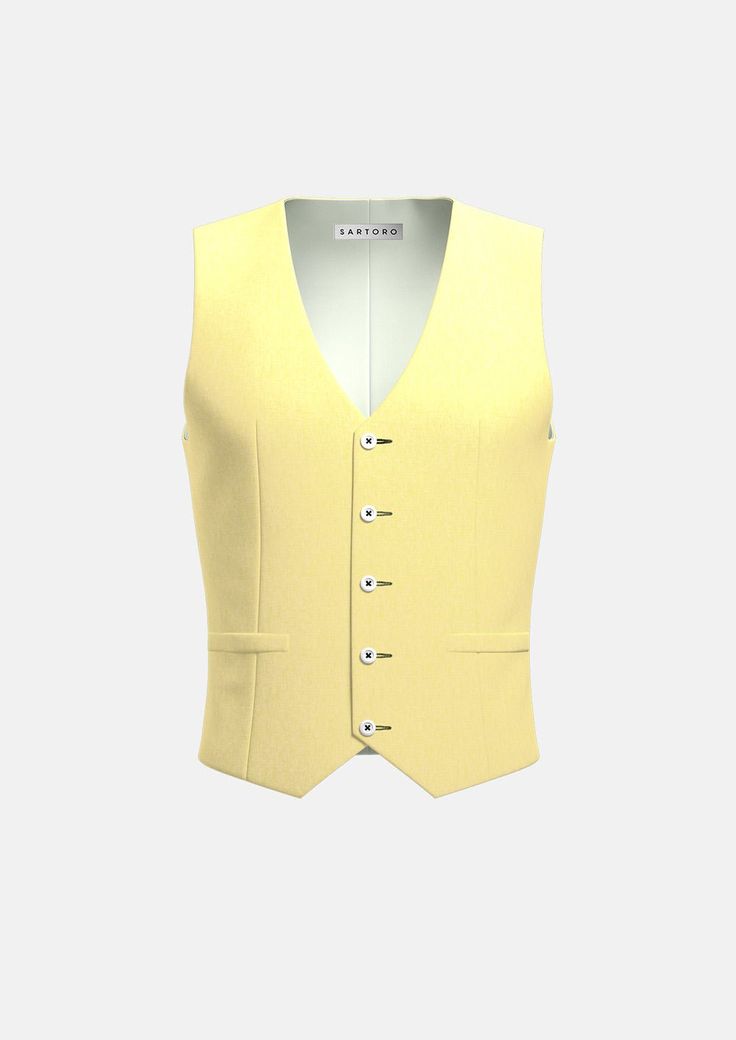 Light Yellow Linen Vest - SARTORO Fitted Cotton Vest For Summer, Fitted Linen Tank Top For Spring, Tailored Sleeveless Casual Vest, Elegant Slim Fit Vest For Spring, Tailored Linen Spring Vest, Tailored Linen Vest For Spring, Classic Summer Vest, Classic Sleeveless Summer Vest, Fitted Sleeveless Linen Vest