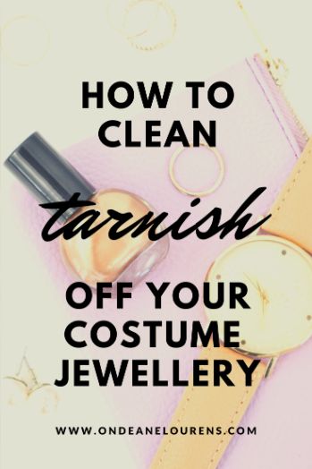 a pink purse with the words how to clean tarnish off your costume jewelry on it