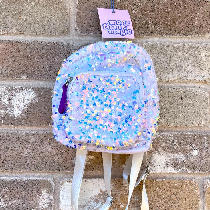 Backpack Mini Purse For Girls! Nwt Approx 8 Inches In Height Smoke/Pet Free Fast Shipping Playful White Backpack, White Standard Backpack For School Events, Playful White Student Backpack, Playful White Backpack For School, Magic Accessories, Black Duffle Bag, Sequin Backpack, Kids Lunch Bags, Purple Backpack