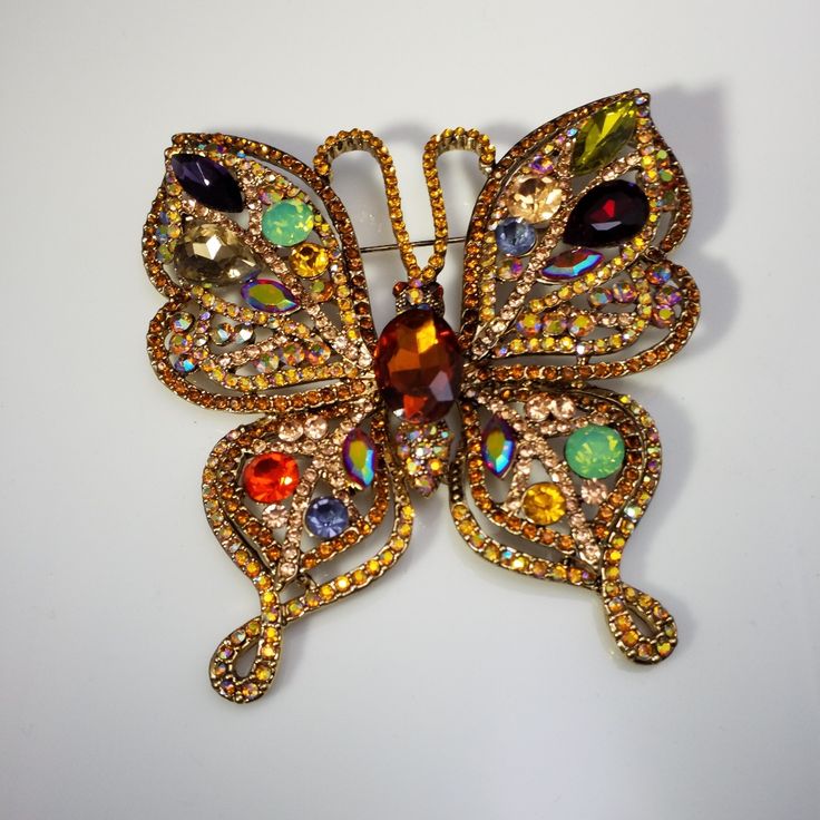 Brand New.... Multi Color Crystals....Perfect Addition To Any Outfit, Dress Or Blazer Elegant Multicolor Brooches For Evening, Gold Butterfly Brooch For Party, Butterfly Shaped Brooches For Party, Outfit Dress, Amazing Ideas, Color Crystal, Brooches, Multi Color, Women Jewelry