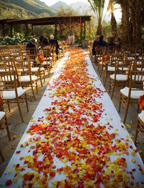 the aisle is decorated with flowers and petals