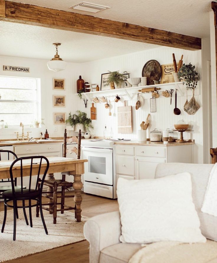 the kitchen is clean and ready to be used as a dining room or living room