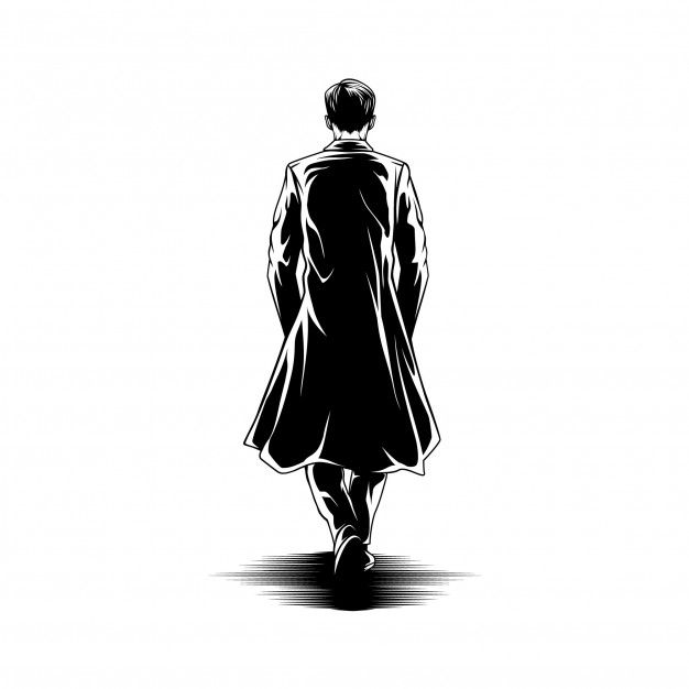 Homme marche avec cape vue arrière illus... | Premium Vector #Freepik #vector #personnes #homme #caractere #noir Person Walking Back View Drawing, Person Drawing Back View, Man Back View Drawing, Walking Person Drawing, Man Walking Drawing, Person Back View Drawing, Back Illustration, Road Drawing, Fashion Sketches Men