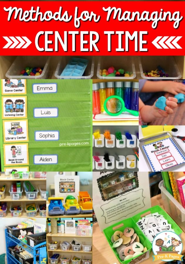 an organized classroom with lots of activities and text overlaying the image reads, mentors for managing center time