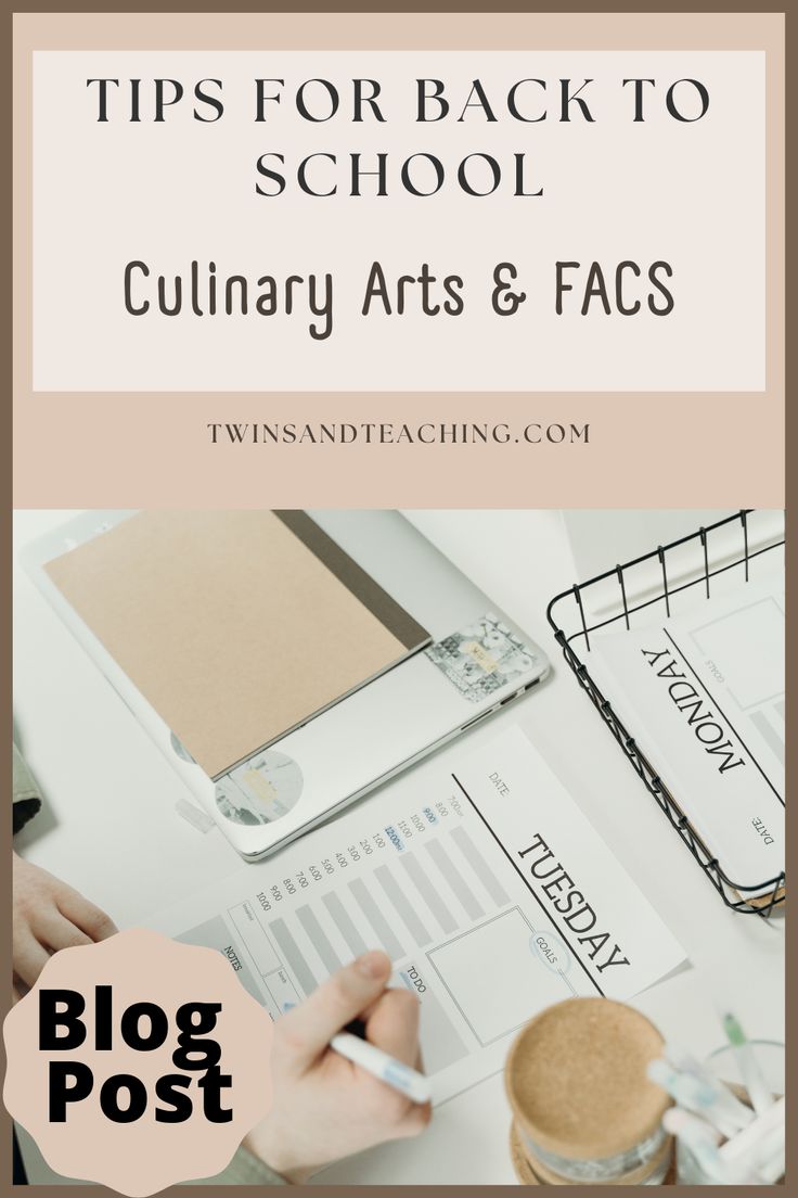 a person writing on a piece of paper with the words tips for back to school culinary arts and facs