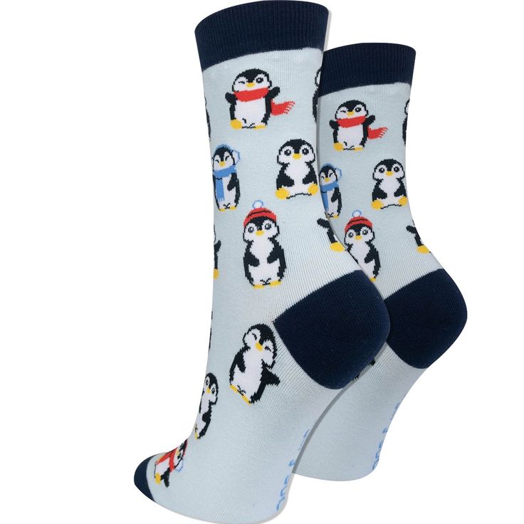 Penguin socks for women. Featuring cute penguins dressed up in hats and scarves for cold weather. These women's penguin socks are a great way to add a pop of color to any outfit. Winter Stocking Stuffer Socks, Casual Socks For Gift, Trendy Blue Socks For Winter, Trendy Winter Socks, Trendy Blue Winter Socks, Novelty Winter Socks For Gifts, Novelty Winter Socks As Gift, Novelty Socks For Winter Gift, Novelty Winter Socks For Gift