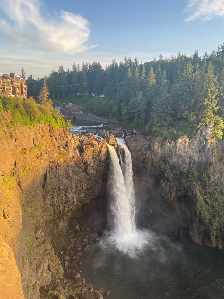 a large waterfall in the middle of a forest