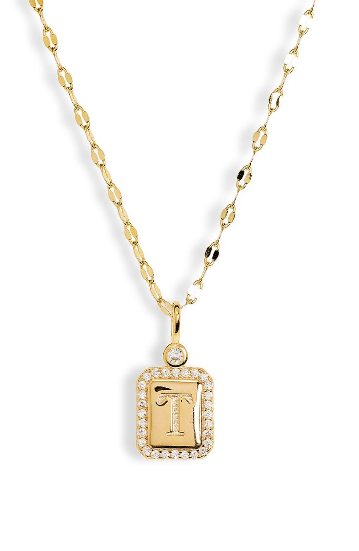 A modernist initial pendant is suspended from a bold, adjustable chain on this necklace crafted of 14-karat gold plate. 14k-gold plate/cubic zirconia Imported Gold Initial Pendant Necklace, T Necklace Letter, T Initial Necklace, T Necklace, Gold Initial Pendant, Initial Necklaces, Christmas Things, Initial Pendant Necklace, Necklace Craft