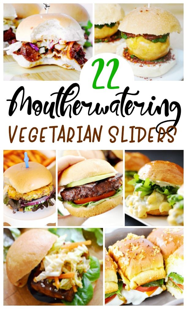 twelve different types of vegetarian sliders with the words, 22 mouthwatering vegatarian slides