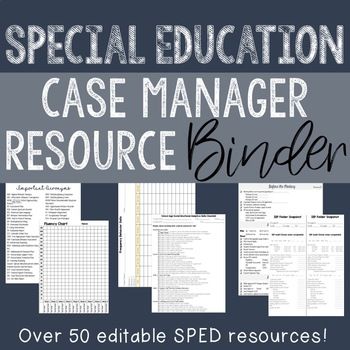 the case manager's binder for special education is shown in black and white