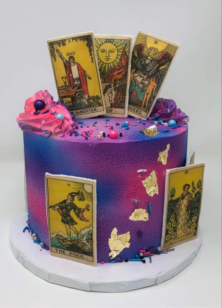 Tarot card mystical spiritual witchy birthday cake Tarot Cake Ideas, Virgo Birthday Party Ideas, Astrology Birthday Cake, Tarot Card Cake, Spiritual Cake, Witchy Birthday Cake, Aquarius Birthday Cake, Magic Birthday Cake, Witch Birthday Party