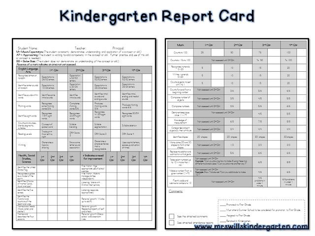 the printable report sheet for children's report card, which includes information about their activities