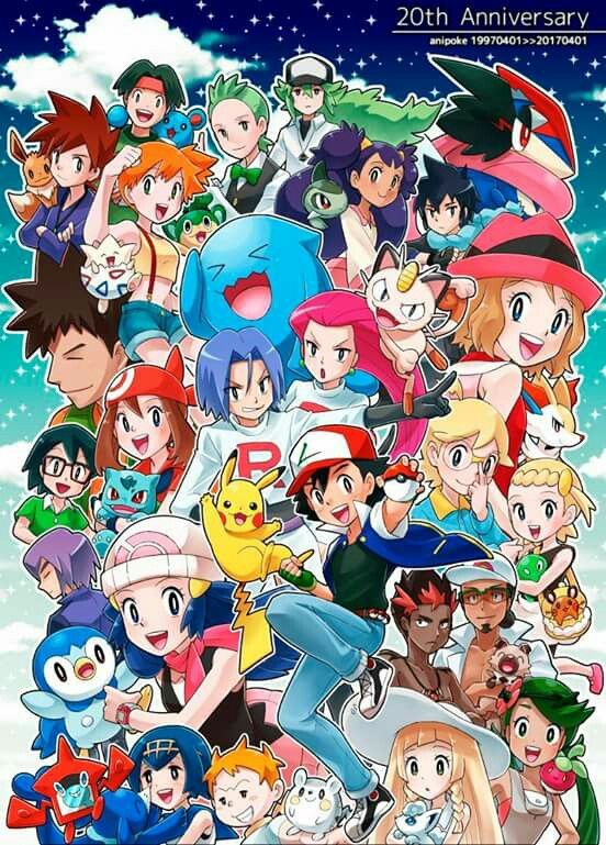 the poster for pokemon 20th anniversary shows all of the characters in their respective avatars