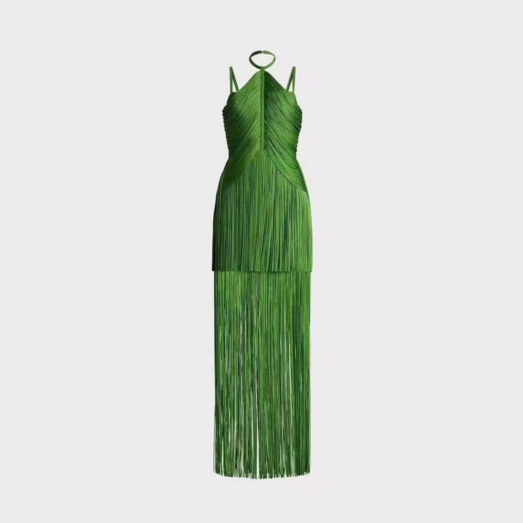 This elegant Tassel Decor Halter Maxi Dress is perfect for any occasion. The halter neck design adds a touch of sophistication while the tassel details elevate the look. Made with high-quality fabric in a stunning green hue, this dress is both comfortable and stylish. Perfect for achieving a chic and timeless look. Fabric: Slight Stretch Material: Polyester Fiber Green Halter Neck Dress For Formal Occasions, Sleeveless Green Midi Dress For Gala, Elegant Green Halter Dress For Evening, Elegant Green Halter Evening Dress, Green Halter Neck Cocktail Dress, Green Halter Neck Dress For Evening, Elegant Green Halter Neck Dress, Green Halter Neck Evening Dress, Elegant Green Halter Dress For Summer