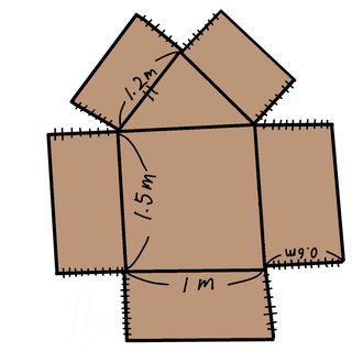 an open cardboard box with measurements for the top and bottom part, on a white background