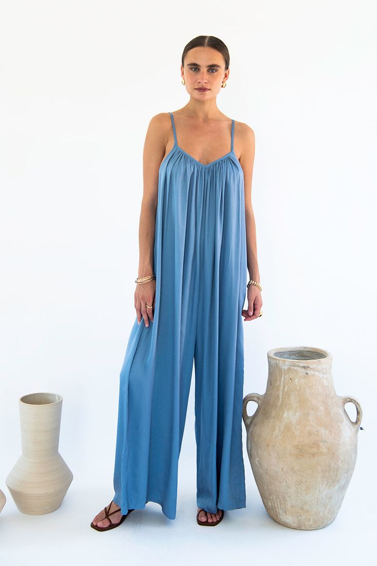 Bali Jumpsuit - Satin Tencel-Neu Nomads Spring Flowy Loungewear Jumpsuits And Rompers, Flowy Spring Loungewear Jumpsuits And Rompers, Spring Loungewear Jumpsuits And Rompers, Flowy Fit, Wide-leg Jumpsuits For Loungewear, Solid Color Wide Leg Jumpsuits And Rompers For Loungewear, Solid Color Wide Leg Jumpsuits For Loungewear, Chic Relaxed Fit Jumpsuits And Rompers For Lounging, Elegant Relaxed Fit Jumpsuit In Solid Color, Wide Leg Loungewear Jumpsuit