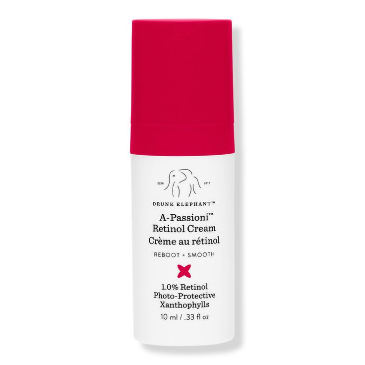 A-Passioni Retinol Cream Mini -  Drunk Elephant's A-Passioni is a cutting-edge formula that combines 1.0% vegan retinol with nourishing, superfood-rich ingredients to dramatically diminish the appearance of fine lines, deep wrinkles, and sun damage.    Benefits     Visibly restores bounce, resilience, and clarity to skin Helps to even skin tone and texture - without redness and irritation Replenishes essential lipids and moisture Antioxidants help defend against environmental stressors Formulate Drunk Elephant Skincare, Sephora Skin Care, Retinol Cream, Juice Beauty, Skin Care Items, Oily Skin Care, Deep Wrinkles, Drunk Elephant, Clean Skincare