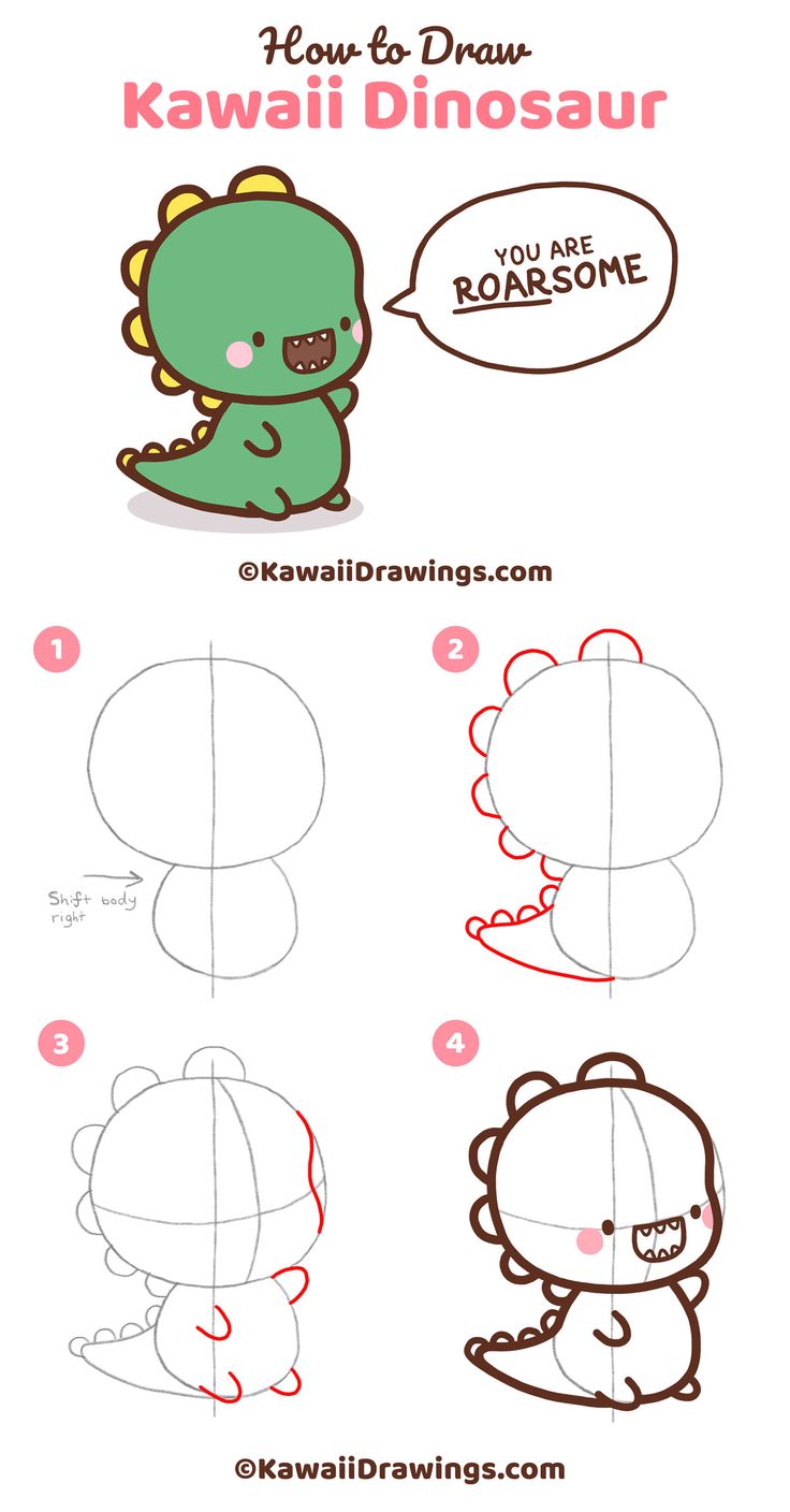 how to draw kawaia the dinosaur