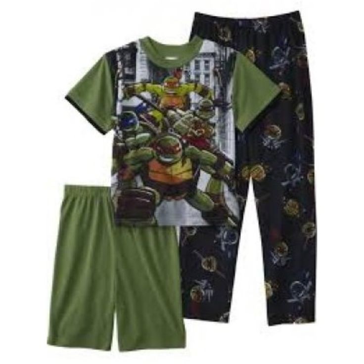 These Cozy Green Teenage Mutant Ninja Turtles 3-Piece Pajama Set Is Suret To Be A Favorite! Boys Sizes 3 Piece Set (T-Shirt, Shorts, & Pants) 100% Polyester Made In China Casual Character Print Sleep Sets, Casual Sleep Sets With Character Print, Playful Green Sets With Character Print, Casual Sleepwear Sets With Character Print, Casual Character Print Sets For Pajama Party, Casual Character Print Pajama Party Sets, Cotton Sleepover Sets With Character Print, Cotton Sleep Sets With Character Print, Cotton Sleepwear Sets With Character Print